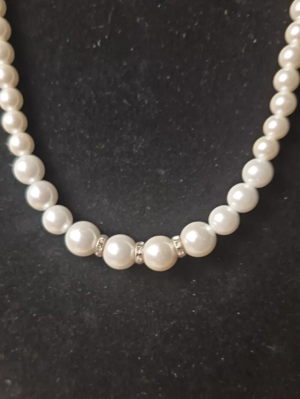 Sarah Coventry White Pearl Necklace with Mixed Silver and Black Accents